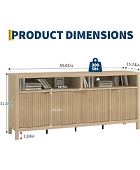 gaomon Fluted Storage Cabinet 65.8" Adjustable 3-Tier, Modren Entryway Organizer with Fluted Doors and Gold Handle, Waterproof Design for Kitchen