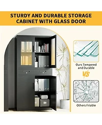 gaomon 71 Inch Tall Metal Garage Storage Cabinet with Glass Doors, 2 Lockable Drawers, 2 Adjustable Shelves, Lockable Steel Doors