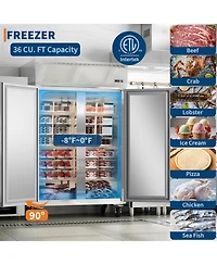 gaomon 48"W Commercial Freezer 36 Cu.ft Stainless Steel Reach-in Solid Door Upright Fan Cooling 2 Door 2 Section Freezer for Restaurant, Bar, Shop