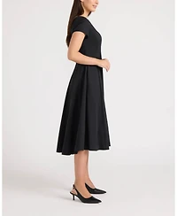 Ellen Tracy Women's Poplin Cap-Sleeve Paneled Dress