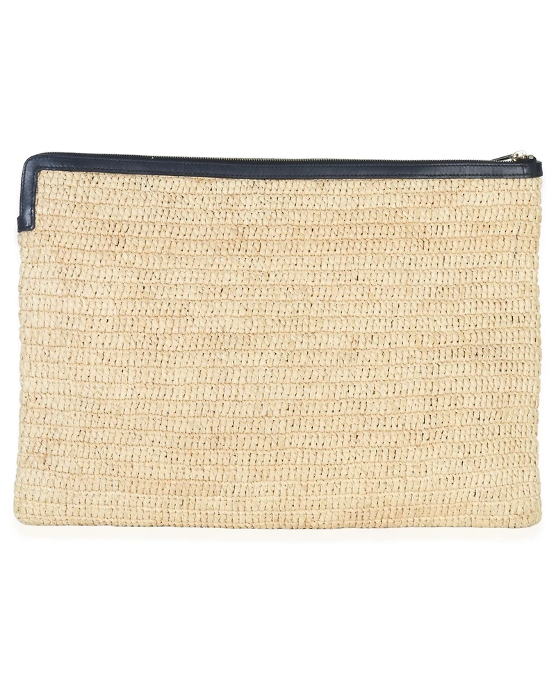 Pre-Owned Celine Beige Raffia Sequin Logo Clutch