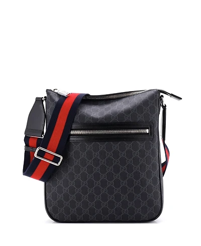 Pre-Owned Gucci Medium Web Strap Front Zip Messenger Bag Gg Coated Canvas