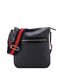 Pre-Owned Gucci Medium Web Strap Front Zip Messenger Bag Gg Coated Canvas