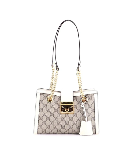 Pre-Owned Gucci Small Padlock Chain Tote Gg Coated Canvas with Leather