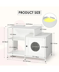 Zeus and Ruta Hidden Litter Box Enclosure with Divider for Bathroom White Indoor Cat House Furniture for Large Cats