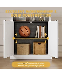 gaomon Tall Storage Bookcase with 3-Tier Open Shelves and Double Door,4 Adjustable Lights