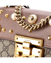 Pre-Owned Gucci Small Pearly Padlock Shoulder Bag Gg Coated Canvas with Studded Leather