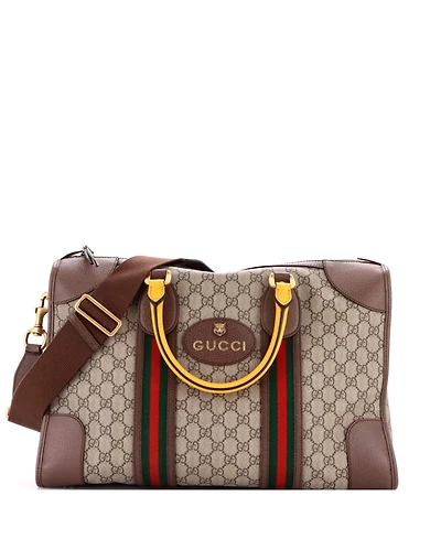 Pre-Owned Gucci Medium Neo Vintage Web Duffle Bag Gg Coated Canvas with Leather