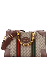 Pre-Owned Gucci Medium Neo Vintage Web Duffle Bag Gg Coated Canvas with Leather