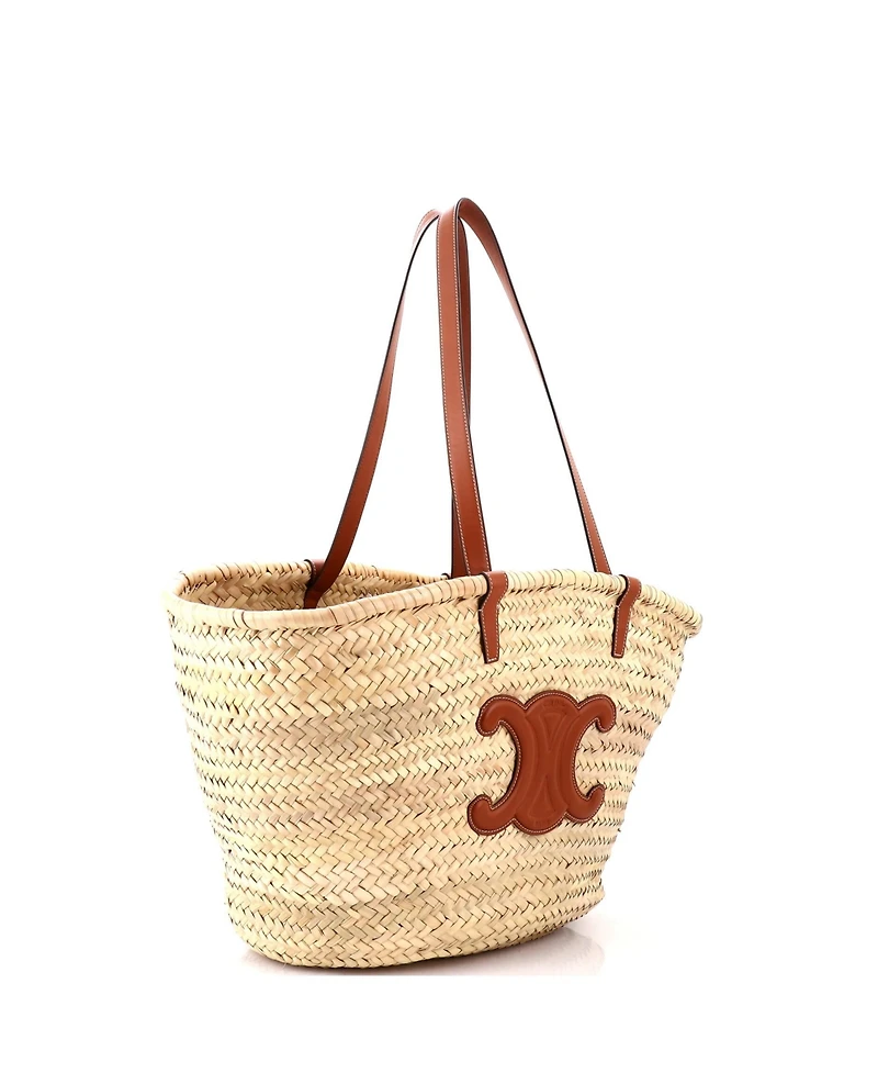 Pre-Owned Celine Large Triomphe Basket Shoulder Bag Raffia with Leather