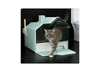 Zeus and Ruta Hooded Cat Litter Box with Odor Control, Easy Clean Pull-Out Drawer, Litter Mat, Handle and Scoop