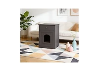 Zeus & Ruta Wooden Cat Enclosure with Litter Box, Drawer, Side Table, Pet Crate, and Nightstand Home