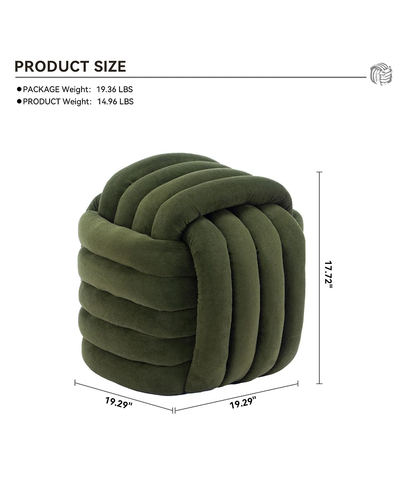 Rainsken Modern Knot Design Ottoman, Chenille Fabric Upholstered Makeup Stool, Stylish Home Decor Footstool for Living Room