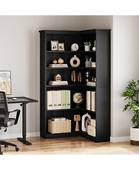 gaomon 72.8" Tall 5-Tier L-Shaped Wooden Corner Bookshelf with Open Storage