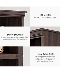 gaomon 67" Tall 5-Tier Wooden Farmhouse Bookcase with Storage, Modern Bookshelf