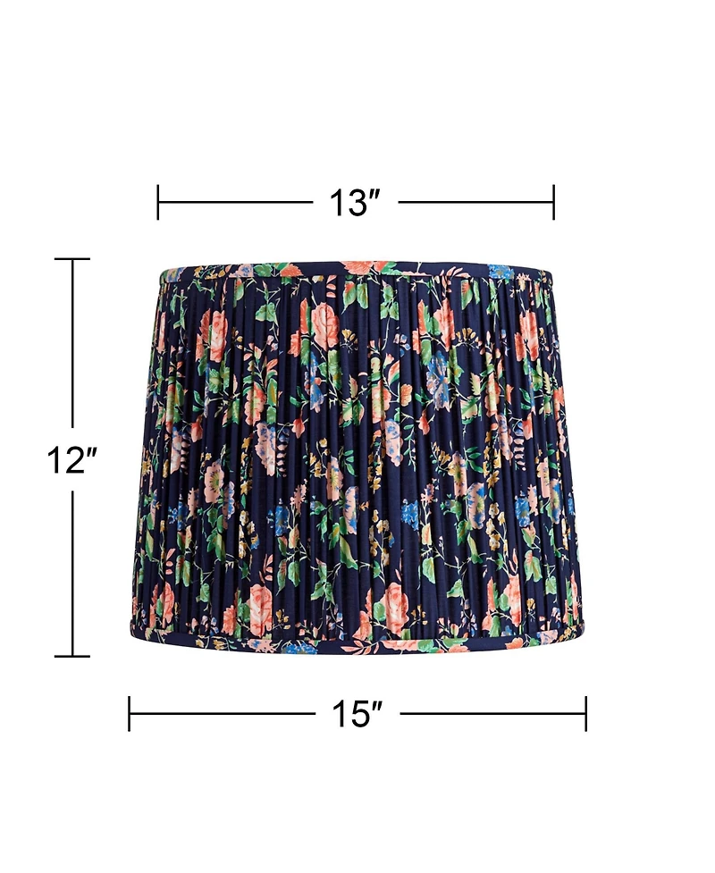 Springcrest Sally 13" Top x 15" Bottom x 12" High x 12" Slant Print Lamp Shade Replacement Pleated Rose Floral Spider Harp Finial