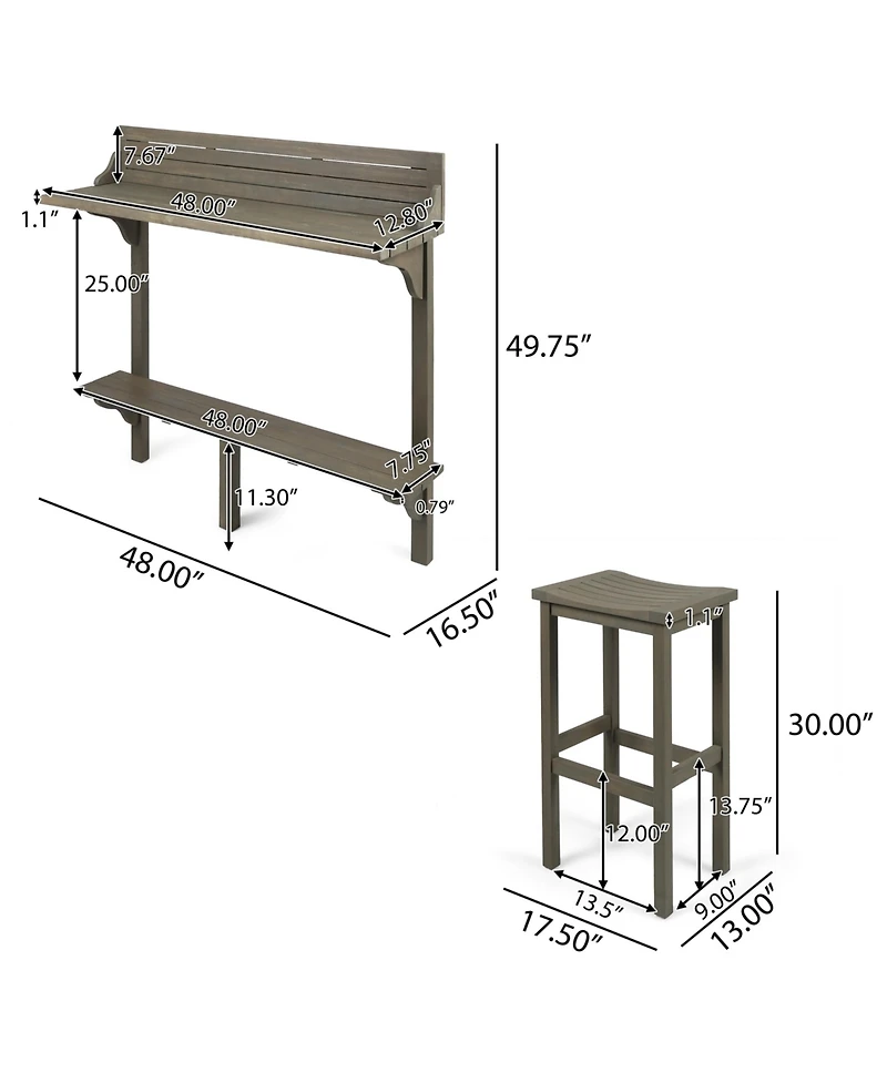 sumyeg 3-Piece Balcony Bar Set with Bottom Shelf Table and 2 Stools