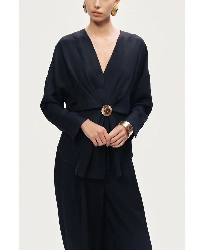 Nocturne Women's Draped Buckle-Detail Shirt