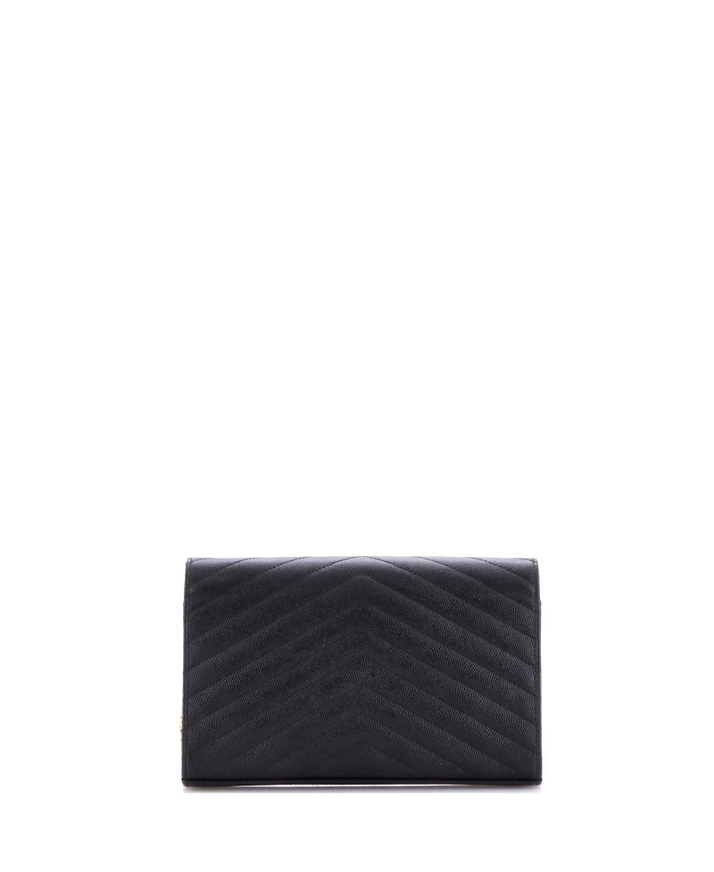 Pre-Owned Saint Laurent Medium Classic Monogram Wallet on Chain Matelasse Chevron Leather