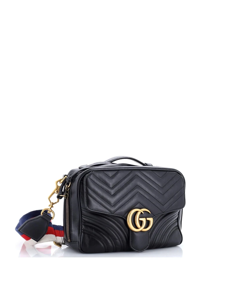 Pre-Owned Gucci Small Gg Marmont Zip Around Camera Bag Matelasse Leather