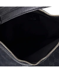 Pre-Owned Gucci Medium Bamboo Ring Half Moon Web Hobo Gg Canvas