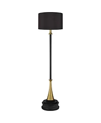 Possini Euro Design Burbank Mid Century Modern Art Deco 70" Tall Floor Lamp with Dimmer Round Riser Brass Drum Shade for Living Room