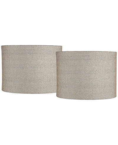 Springcrest Set of 2 Drum Print Lamp Shades Weave Medium 15" Top x 15" Bottom x 10" High Spider Harp and Finial Fitting