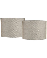 Springcrest Set of 2 Drum Print Lamp Shades Weave Medium 15" Top x 15" Bottom x 10" High Spider Harp and Finial Fitting