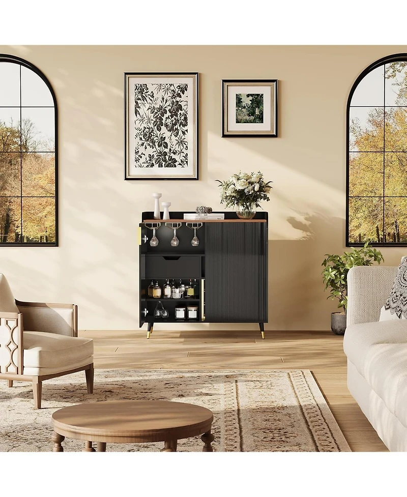 gaomon Liquor Cabinet with Wine Racks and Buffet Sideboard, Modern Coffee Bar Fluted Texture Storage Drawers for Kitchen