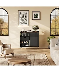 gaomon Liquor Cabinet with Wine Racks and Buffet Sideboard, Modern Coffee Bar Fluted Texture Storage Drawers for Kitchen
