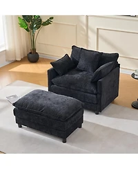 Boyel Living 39.4 Inch Modern Accent Chair with Ottoman Chenille Upholstered Club Room Reading