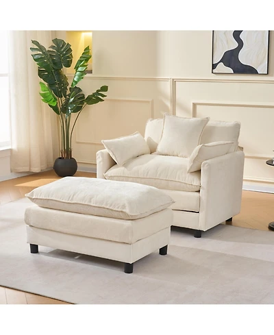 Boyel Living 39.4 Inch Modern Accent Chair with Ottoman Chenille Upholstered Club Room Reading