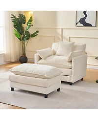 Boyel Living 39.4 Inch Modern Accent Chair with Ottoman Chenille Upholstered Club Room Reading