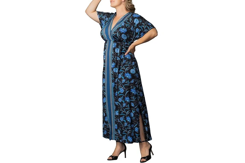 Kiyonna Plus Size Wanderlust Border Print Maxi Dress