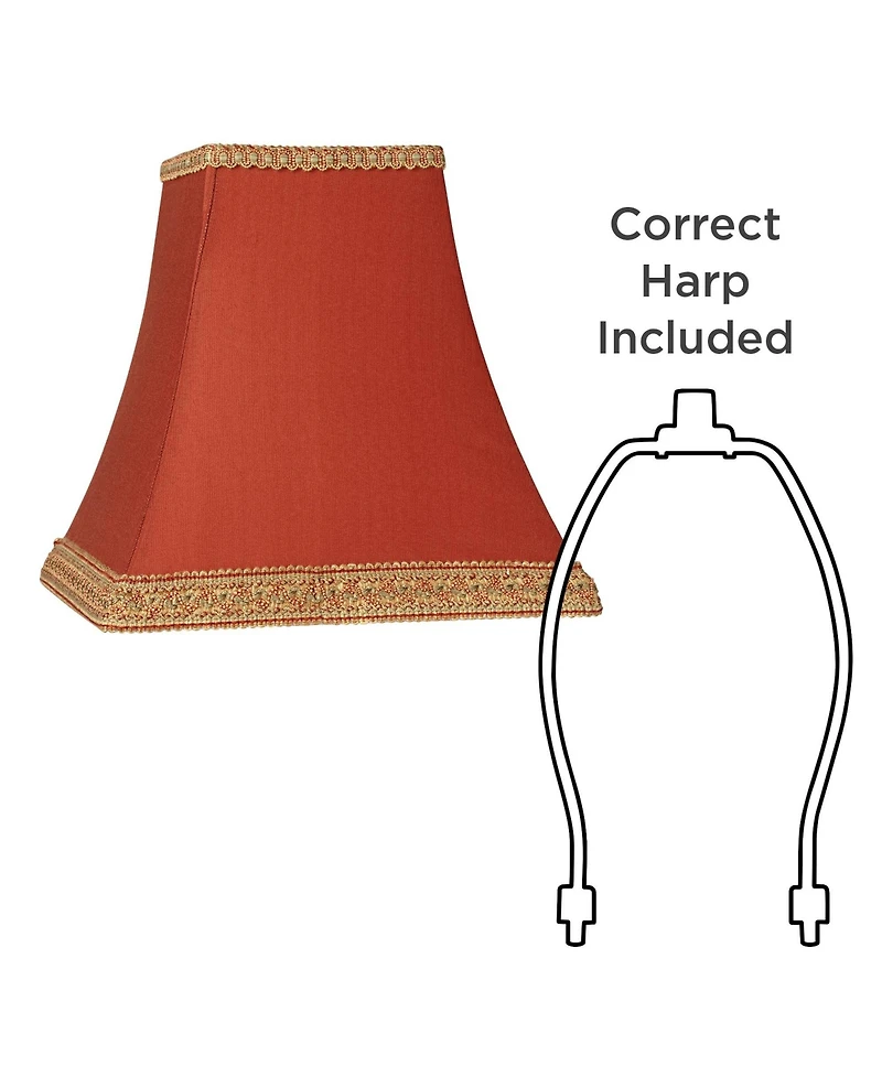 Springcrest Set of 2 Square Lamp Shades Rust Small 5" Top x 9" Bottom x 10" High Spider with Replacement Harp and Finial Fitting