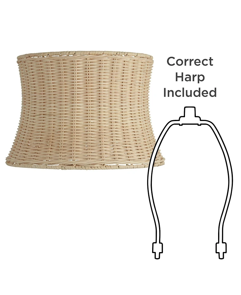 Springcrest 10" Top x 11 1/2" Bottom x 8" High x Lamp Shade Replacement Small Corset Drum Coastal Unbleached Rattan Harp Finial
