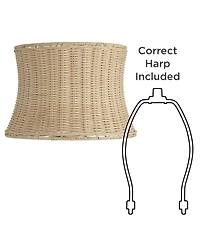 Springcrest 10" Top x 11 1/2" Bottom x 8" High x Lamp Shade Replacement Small Corset Drum Coastal Unbleached Rattan Harp Finial