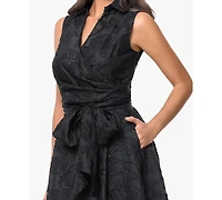 Xscape Women's Collared V-Neck Midi Dress