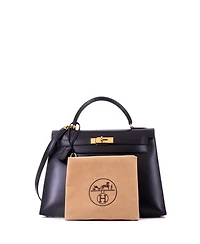 Pre-Owned HERMES Kelly 32 Handbag Black Box Calf with Gold Hardware