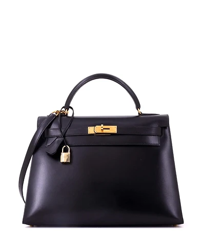 Pre-Owned HERMES Kelly 32 Handbag Black Box Calf with Gold Hardware
