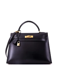 Pre-Owned HERMES Kelly 32 Handbag Black Box Calf with Gold Hardware