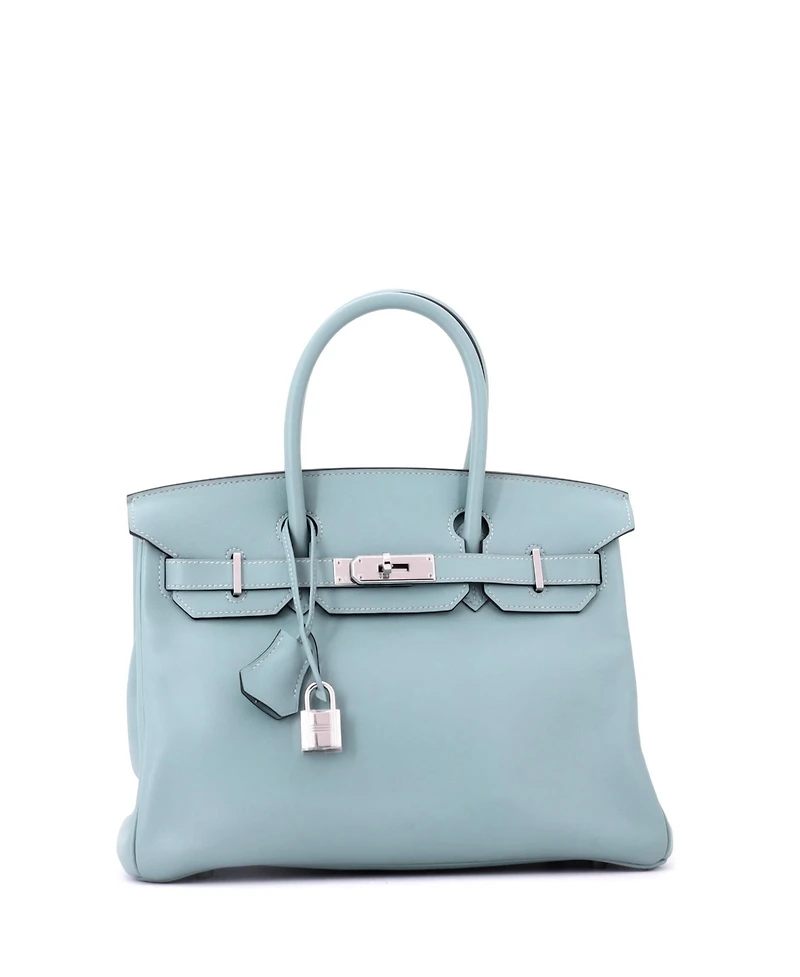 Pre-Owned HERMES Birkin 30 Handbag Blue Swift with Palladium Hardware