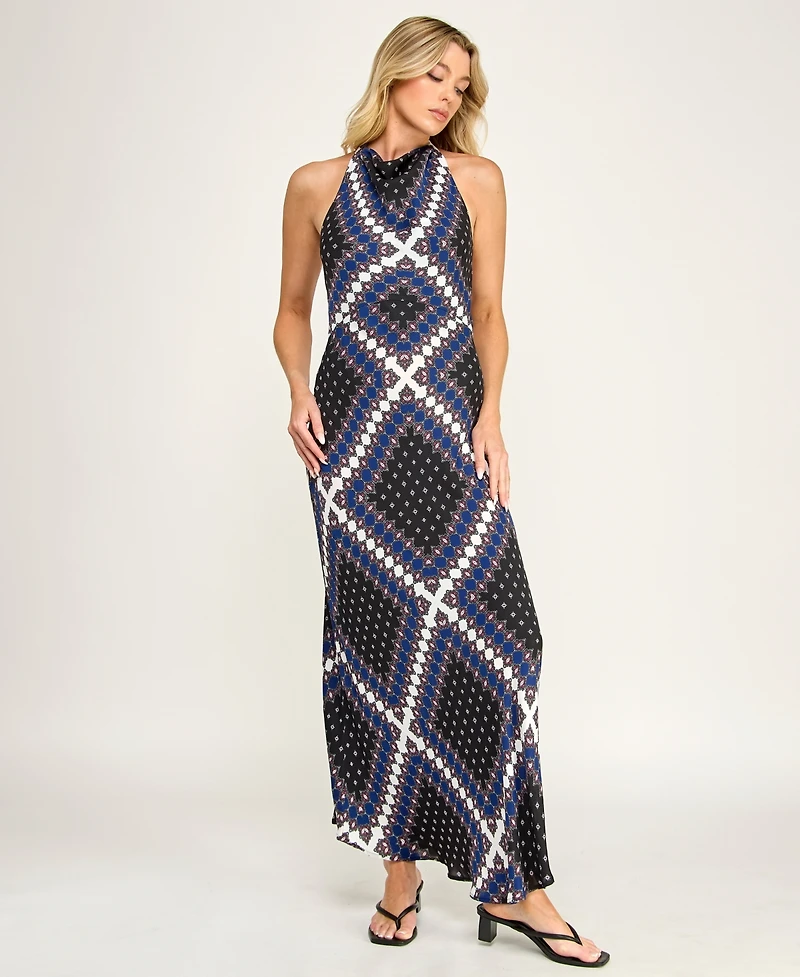 Invitee Juniors' Printed Halter Neck Maxi Dress