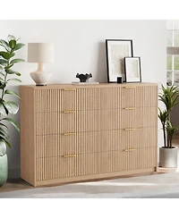 gaomon 8-Drawer Fluted Dresser, Wood Storage Organizer with 9 Drawers, Large Capacity and Anti-Tip, Retro Bedroom Dresser and Nightstand, Entryway