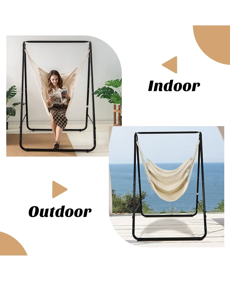 Gymax Hammock Chair Stand Hanging Padded Swing Heavy Duty Steel Outdoor