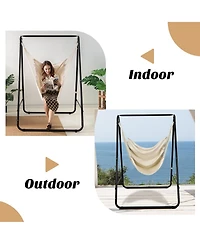 Gymax Hammock Chair Stand Hanging Padded Swing Heavy Duty Steel Outdoor