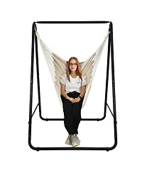 Gymax Hammock Chair Stand Hanging Padded Swing Heavy Duty Steel Outdoor