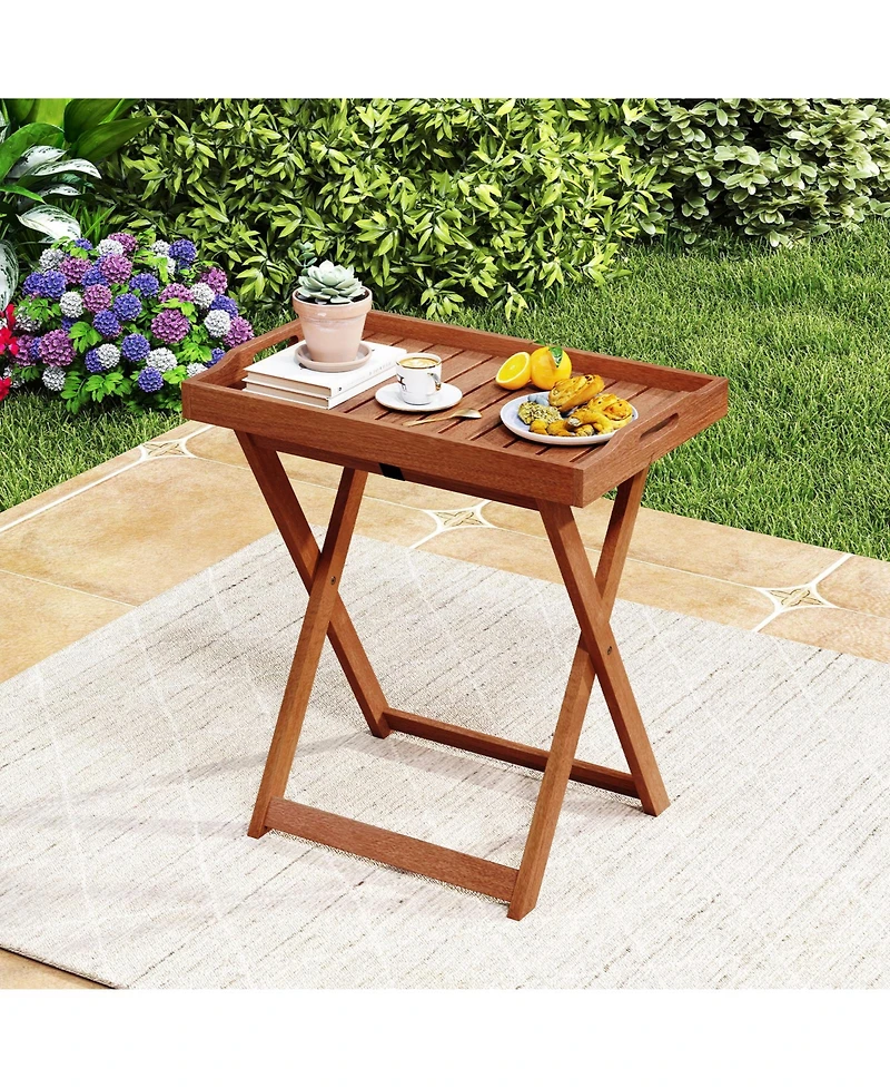Gouun Folding Outdoor Tray Table with Removable Serving Top, 24.5 x 19.5 x 27 in