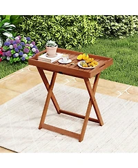 Gouun Folding Outdoor Tray Table with Removable Serving Top, 24.5 x 19.5 x 27 in