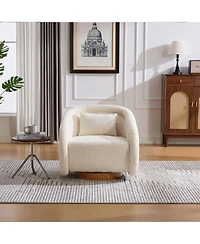 Boyel Living Swivel Accent Chair 360 Degree Velvet Barrel Pumpkin Shaped Brown Rubberwood Base